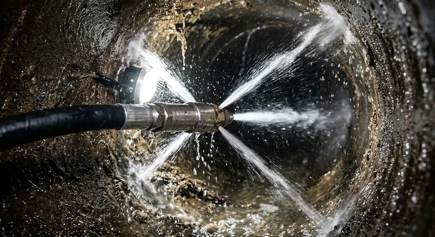 High-pressure hydro jetting nozzle cleaning sewer pipe for Sewer Line Relining in Alta Sierra